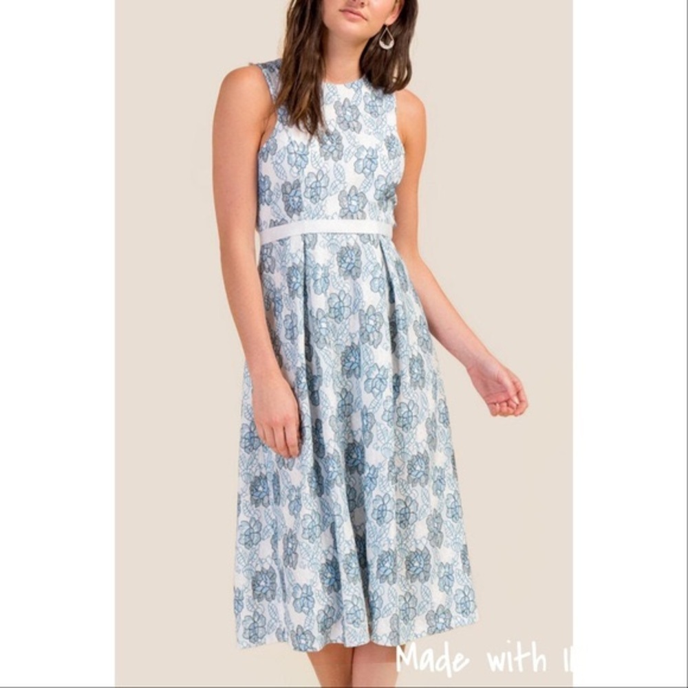 Francescas Lace Blue & White Halter Long Formal Dress